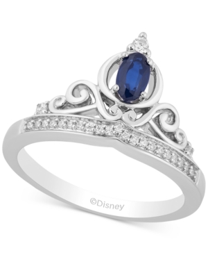 Enchanted Disney Sapphire (1/3 ct tw) & Diamond (1/10 ct tw) Cinderella Tiara Ring in Sterling Silver