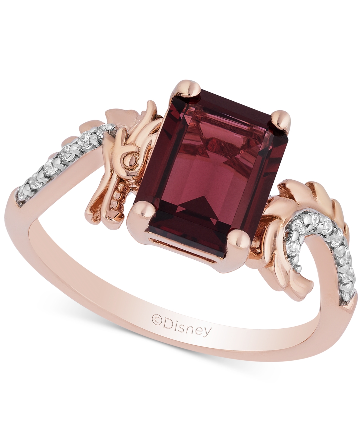Enchanted Disney Fine Jewelry Enchanted Disney Rhodolite Garnet (3-3/4 ct. t.w.) & Diamond (1/10 ct. t.w.) Mulan Dragon Ring in 14k Rose Gold