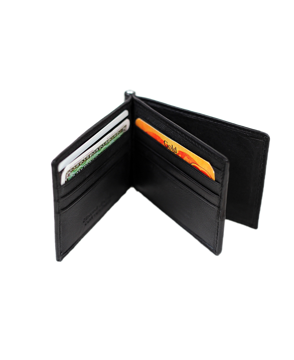 Men's Champs Genuine Leather Bill Fold Money Clip with Center Card Holder - Black