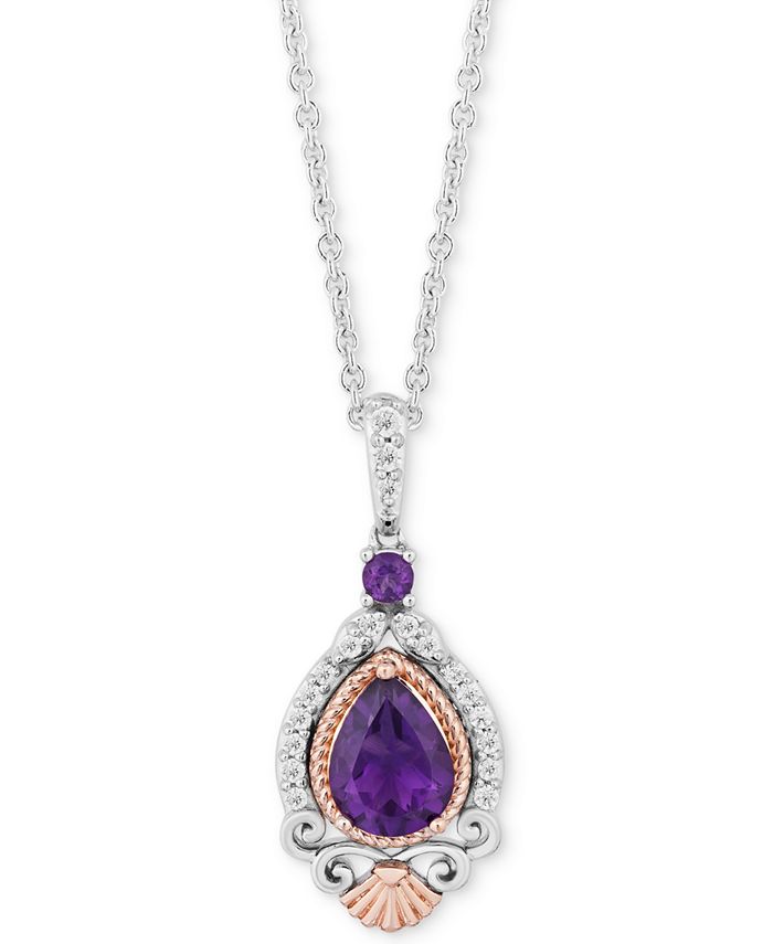 Enchanted Disney Fine Jewelry - Amethyst (1-1/10 ct. t.w.) & Diamond (1/6 ct. t.w.) Ariel Pendant Necklace in Sterling Silver & 14k Rose Gold, 16" + 2" extender
