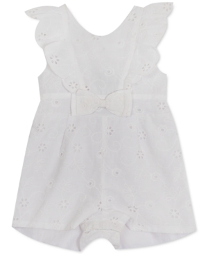 Rare Editions Baby Girls Eyelet Ruffled Bow-Detail Cotton Romper