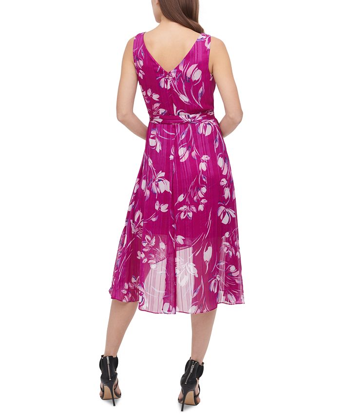 DKNY Floral-Print Metallic Faux-Wrap Dress & Reviews - Dresses - Women ...