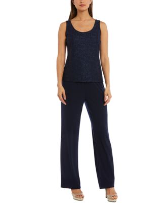 Petite 3-Pc. Sequined-Lace Jacket, Top & Pants