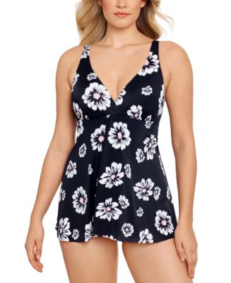 Swim Solutions Flyaway Tummy-Control Swimdress, Created for Macy's - Macy's