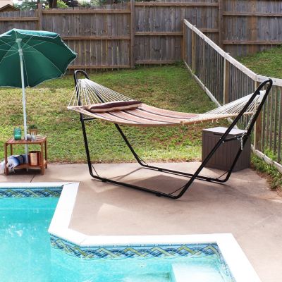 Double Quilted Fabric Hammock with Universal Steel Stand - 450-Pound Capacity