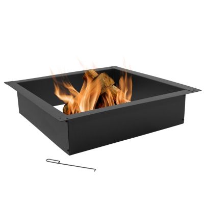 Outdoor Heavy-Duty Steel Portable Above Ground or In-Ground Square Fire Pit Liner Ring - Black