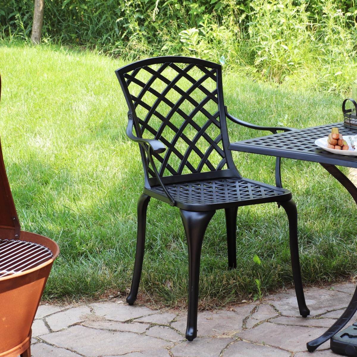 Outdoor Crossweave Design Black Cast Aluminum Patio Dining Chair, 2pk