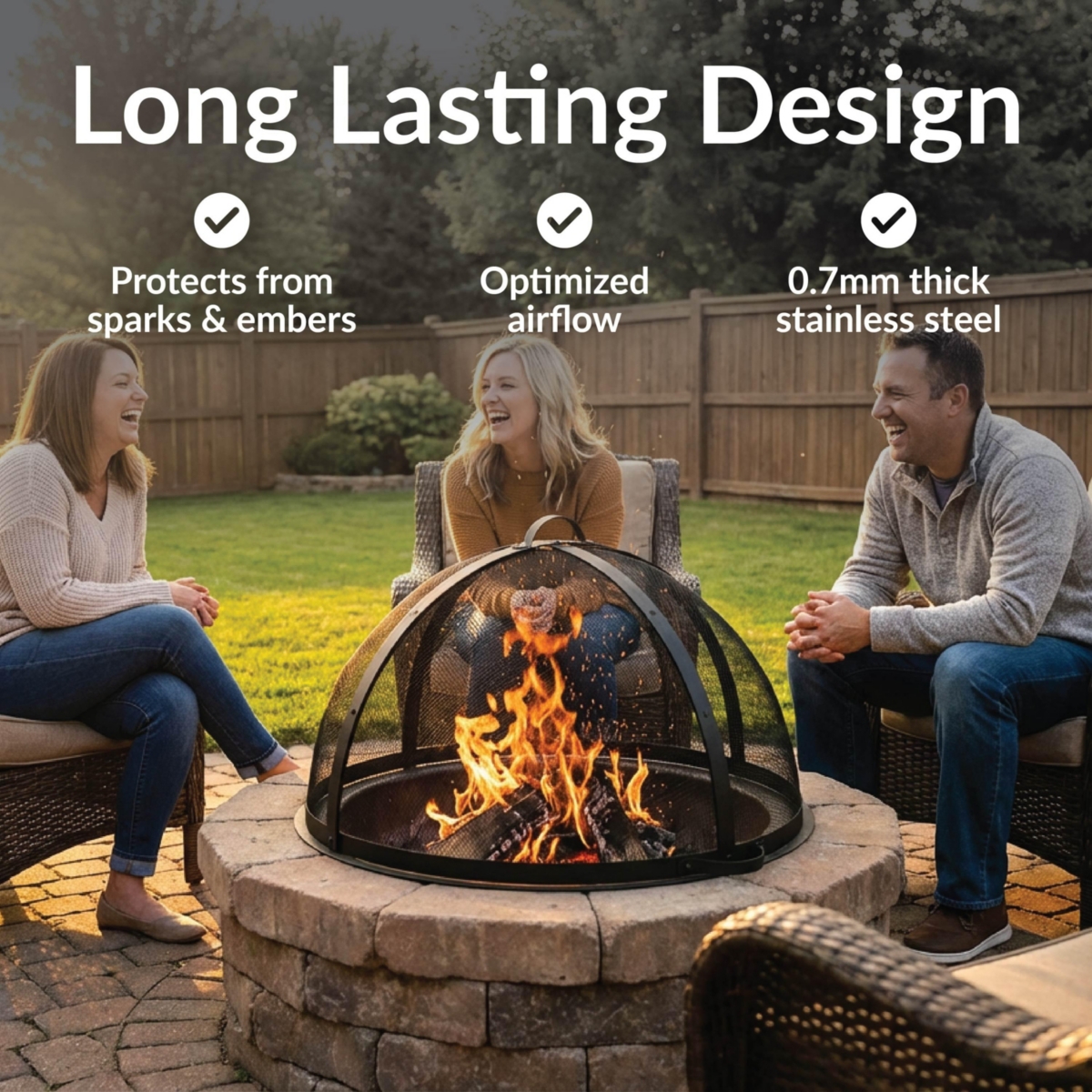 Fire Pit Screen - Round Fire Pit Spark Screen - Heavy-Duty Steel Mesh Metal Cover with Handle - Fire Pit Screen Cover with Door