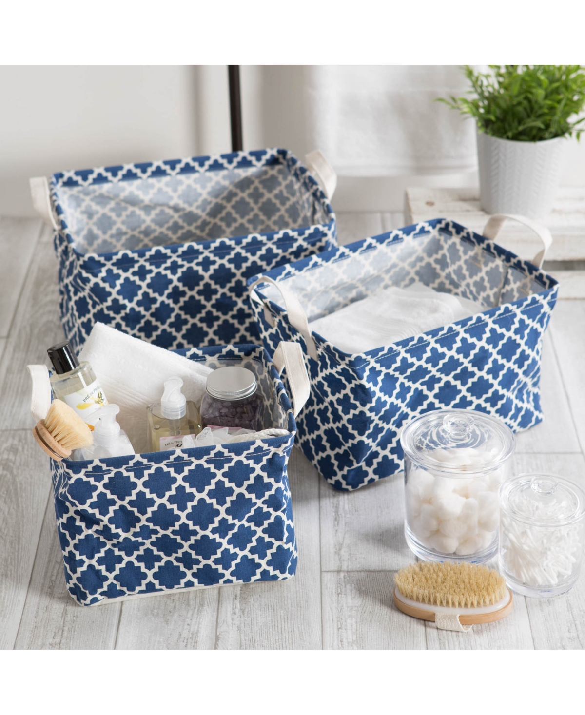 Design Imports Polyethylene Coated Cotton Polyester Laundry Bin Lattice Rectangle Set of 2