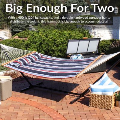 Two-Person Quilted Fabric Hammock with Spreader Bars - 450 lb Weight Capacity