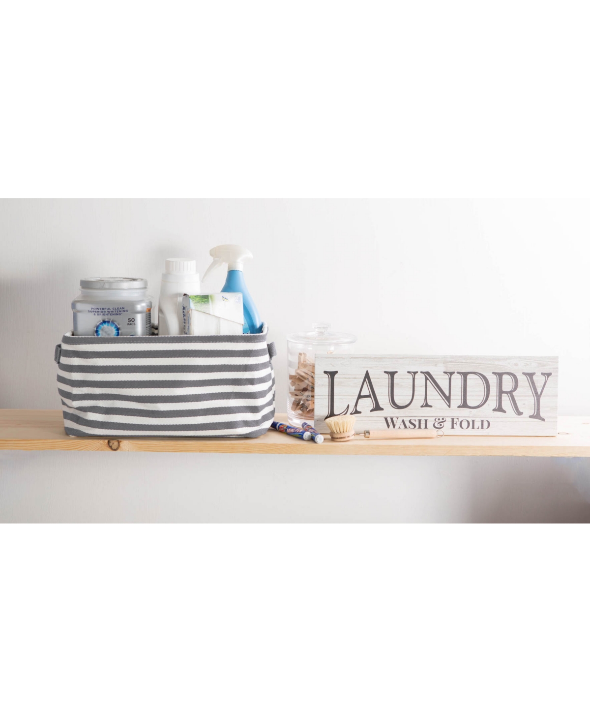Design Imports Polyethylene Coated Herringbone Woven Cotton Laundry Bin Stripe Rectangle Set of 3