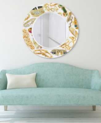 Gold Charm Round Beveled Wall Mirror on Free Floating Reverse Printed Tempered Art Glass, 36" x 36" x 0.4"