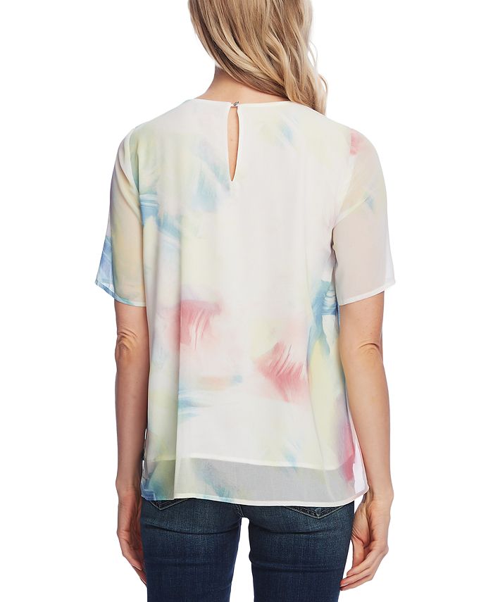 Vince Camuto Women's Watercolor Melody Top White Size XX-Small