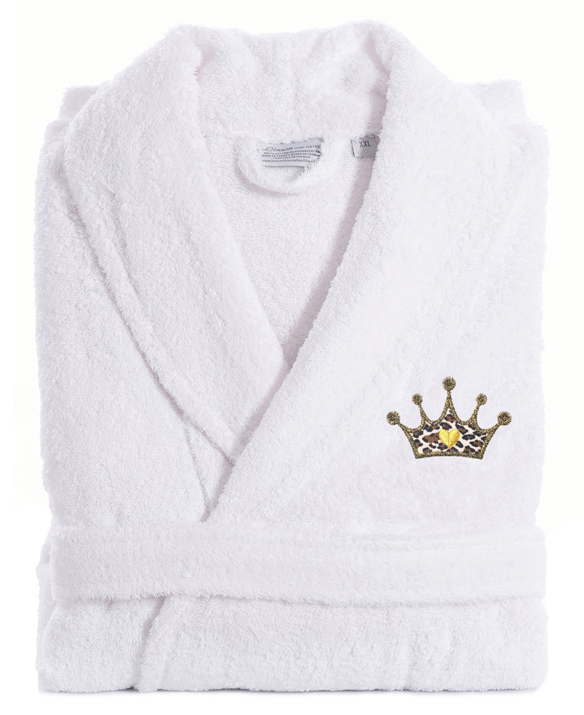 Linum Home Embroidered with Cheetah Crown Terry Bath Robe Bedding