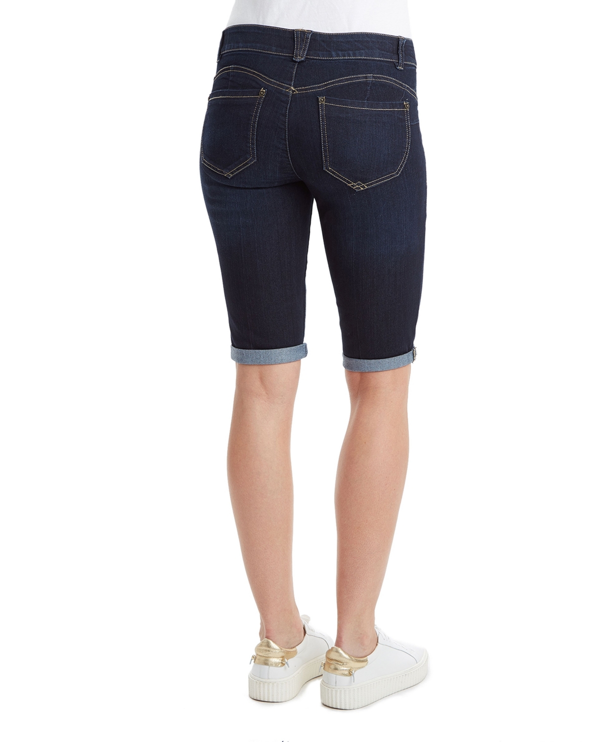 Democracy Petite "ab" Solution Mid-rise Slim-leg Bermuda Shorts In Blue