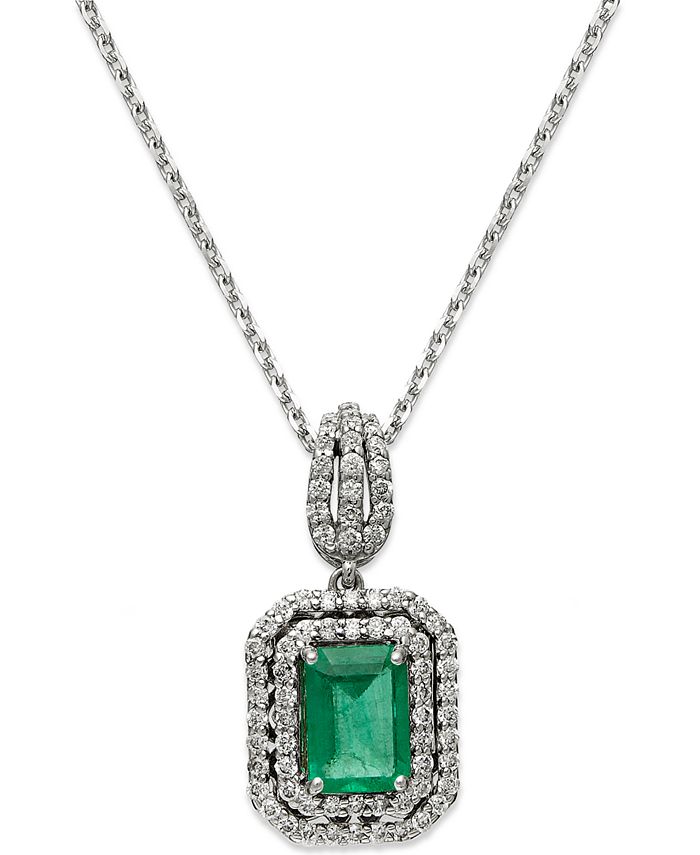 Macy's 14k White Gold Necklace, Emerald (1 ct. t.w.) and Diamond (3/8 ...
