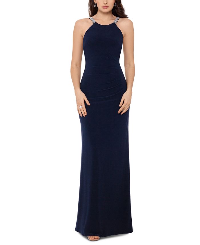 Embellished online halter gown