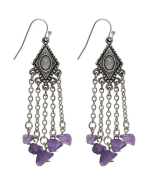 image of T.r.u. by 1928 Pewter Genuine Amethyst Stone Drop Earring