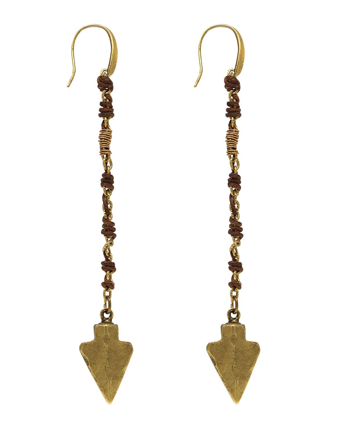 1928 T.r.u. By  14 K Gold Dipped Wrapped Linear Arrowhead Earring With Crystals