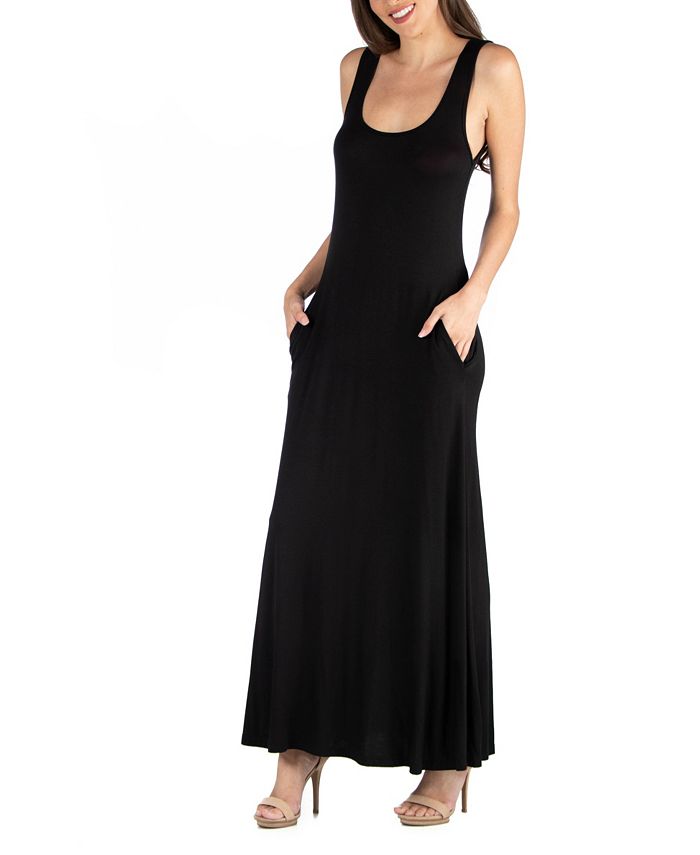 24seven Comfort Apparel Scoop Neck Sleeveless Maxi Dress with Pockets ...