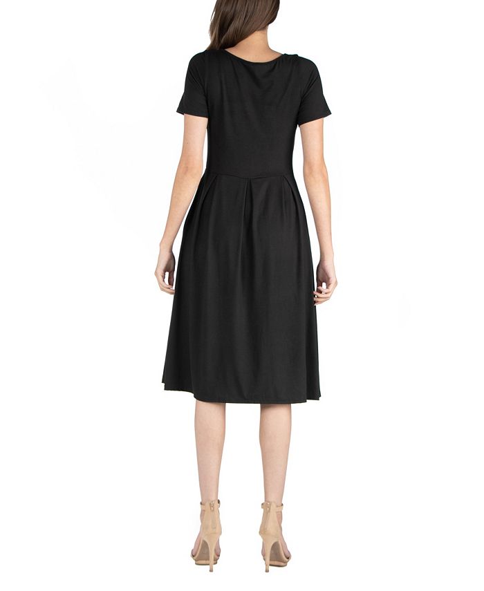 24seven Comfort Apparel Midi Dress with Short Sleeves and Pocket Detail ...