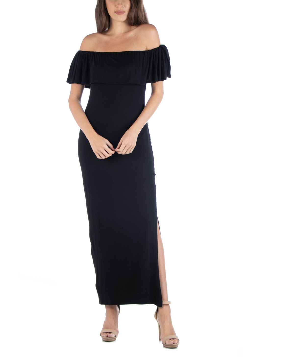Off Shoulder Ruffle Detail Maxi Dress - Red