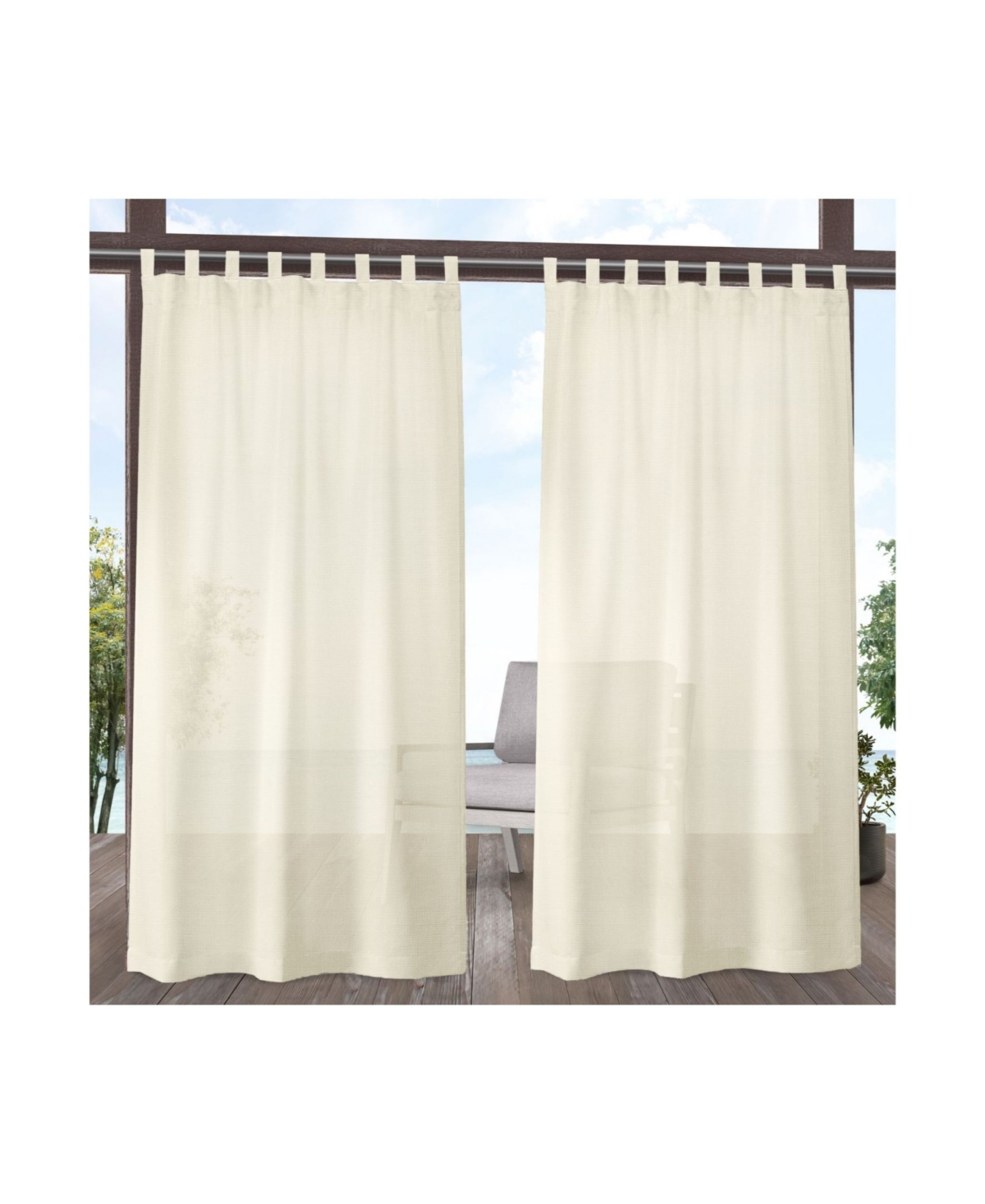 Curtains Miami Indoor - Outdoor Tab Top Curtain Panel Pair, 54" x 84" - Ivory