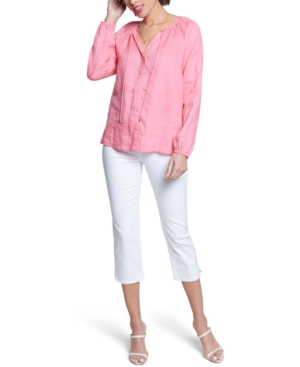 image of Nydj Linen Striped Peasant Blouse