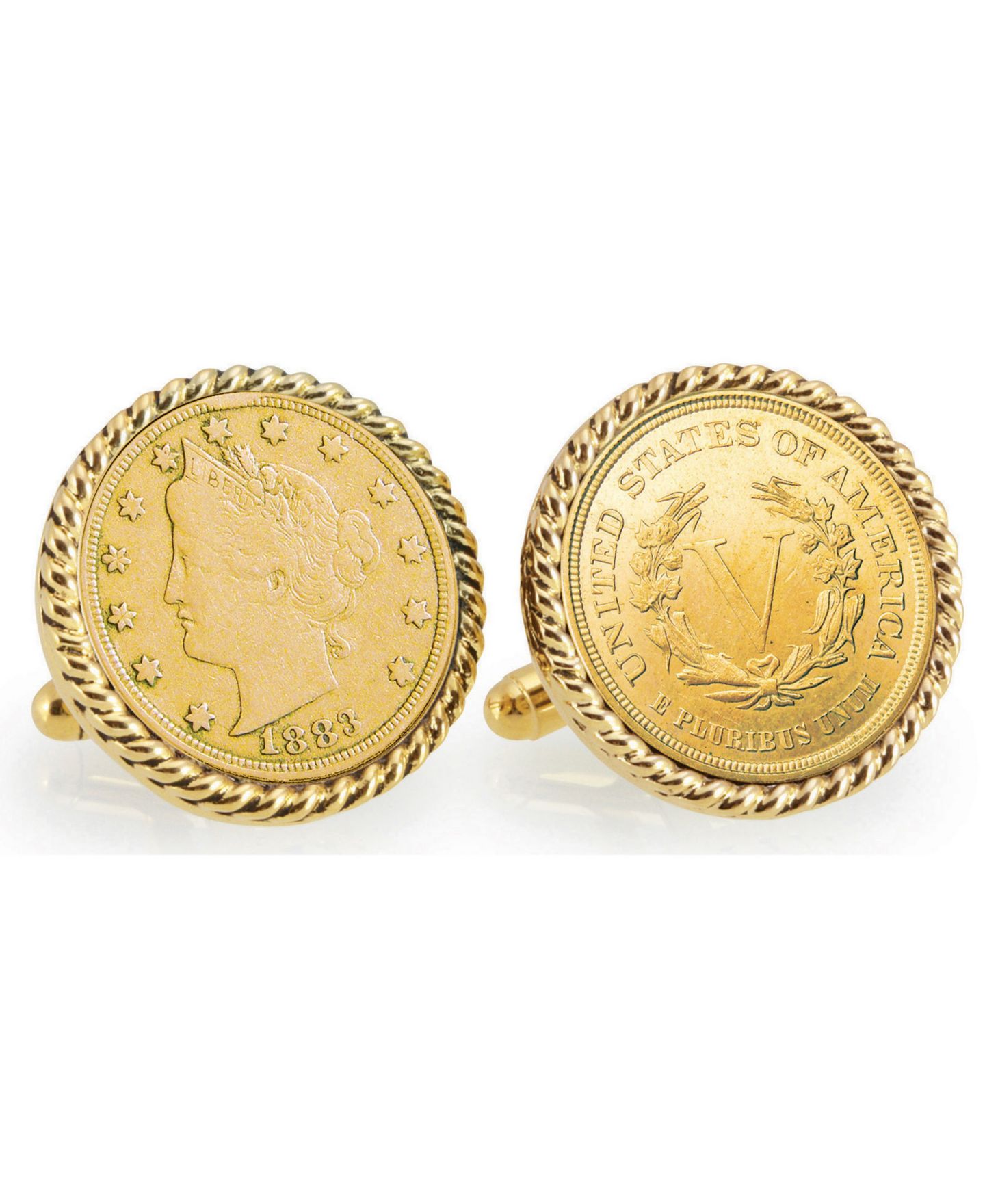 Мужские запонки American Coin Treasures Gold-Layered 1883 First-Year-Of-Issue Liberty Nickel Rope Bezel Coin Cuff Links — фото 1