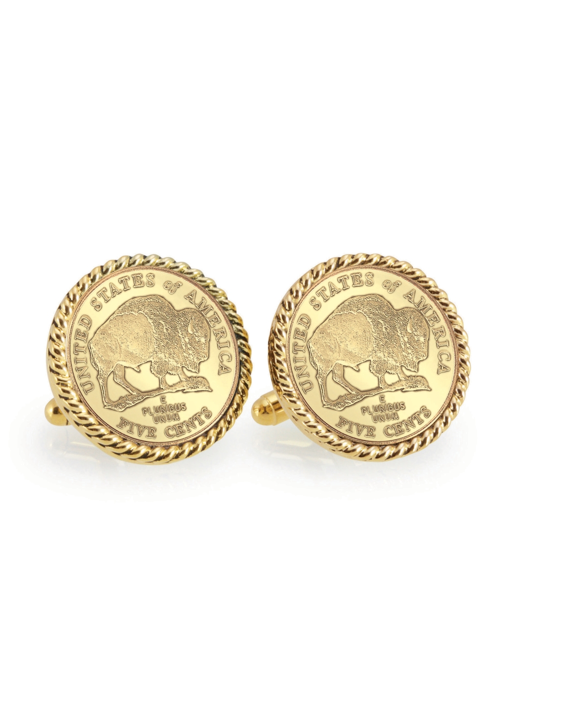 Gold-Layered 2005 Bison Nickel Rope Bezel Coin Cuff Links - Gold