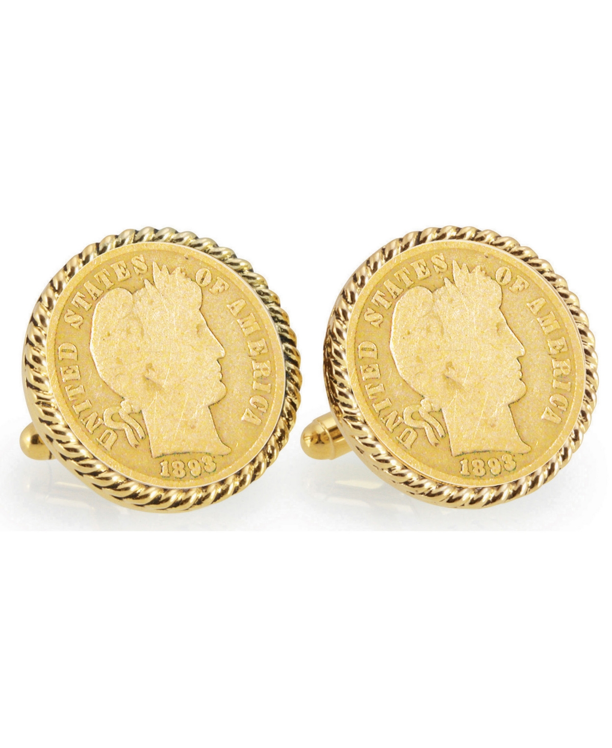 Gold-Layered 1800's Silver Barber Dime Rope Bezel Coin Cuff Links - Gold
