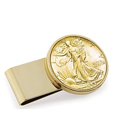 Men's Gold-Layered Silver Walking Liberty Half Dollar Stainless Steel Coin Money Clip
