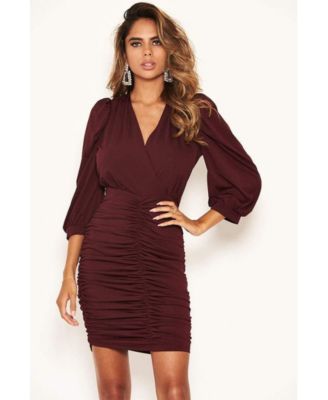 ruched back bodycon dress