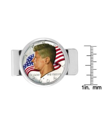 Men's JFK Half Dollar Colorized American Flag Coin Money Clip