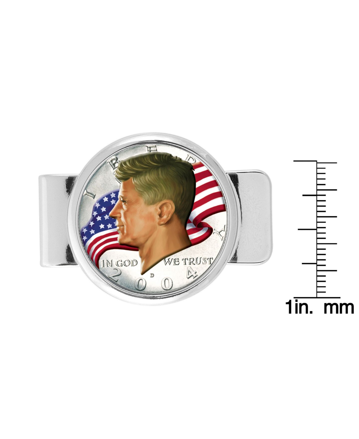 Мужской зажим для денег American Coin Treasures с цветной монетой JFK, американский флаг — фото 2