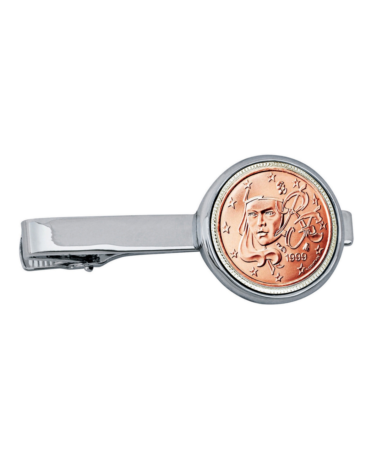French 2 Euro Bar Coin Tie Clip - Silver