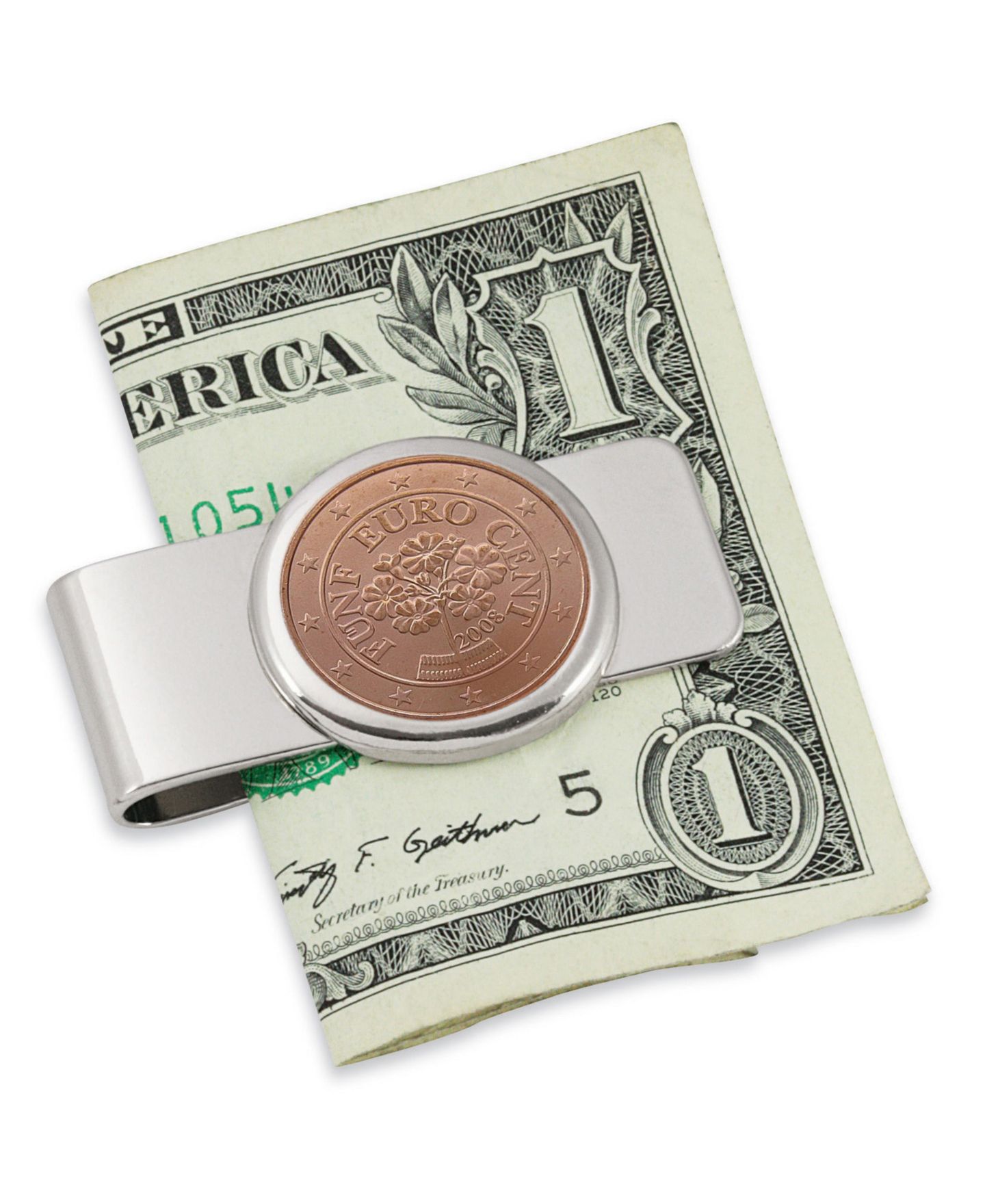 Зажим для денег American Coin Treasures с австрийской монетой 5 евроцентов Primrose — фото 1