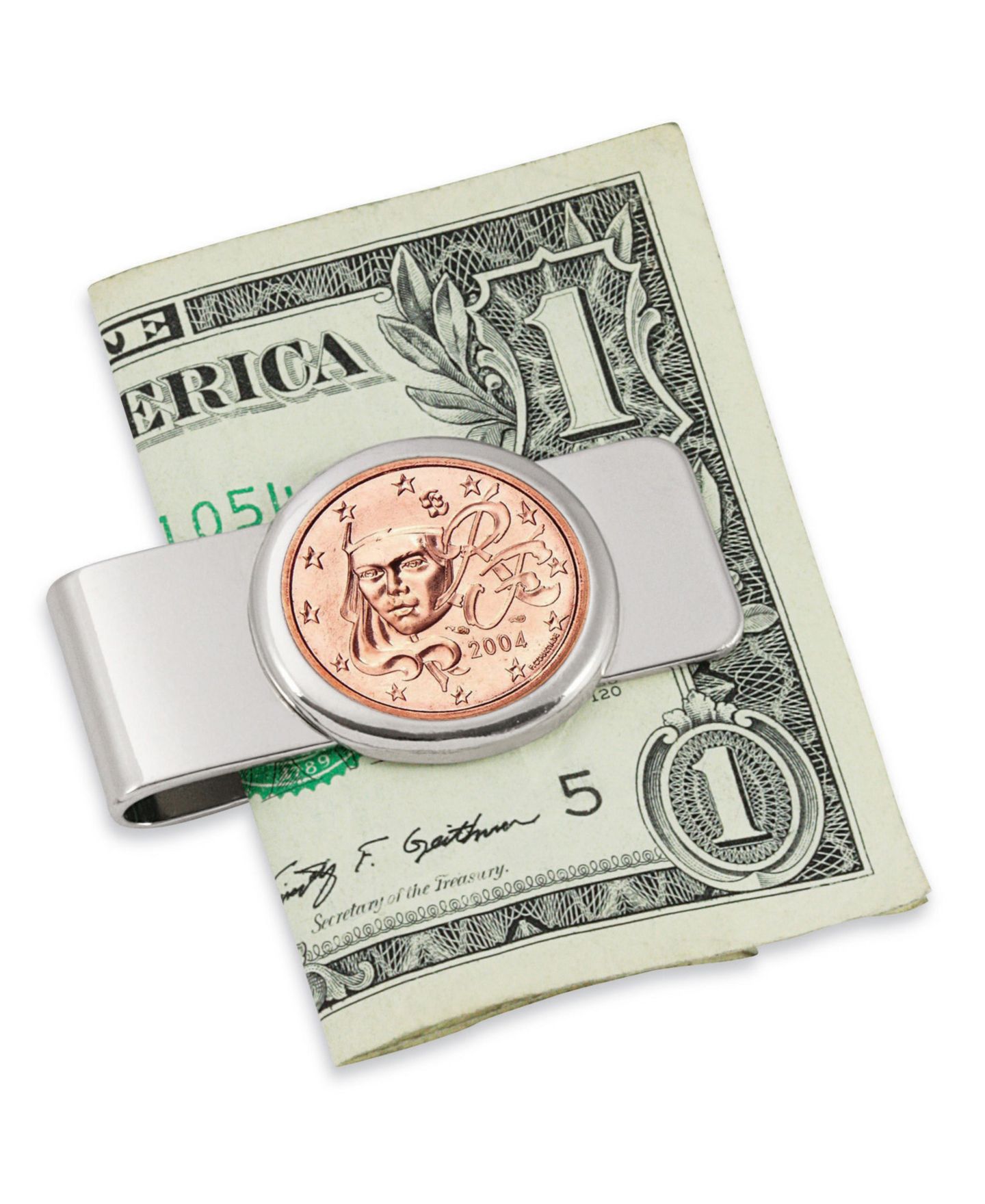 Мужской зажим для денег American Coin Treasures с монетой French Marianne 5 евроцентов — фото 1