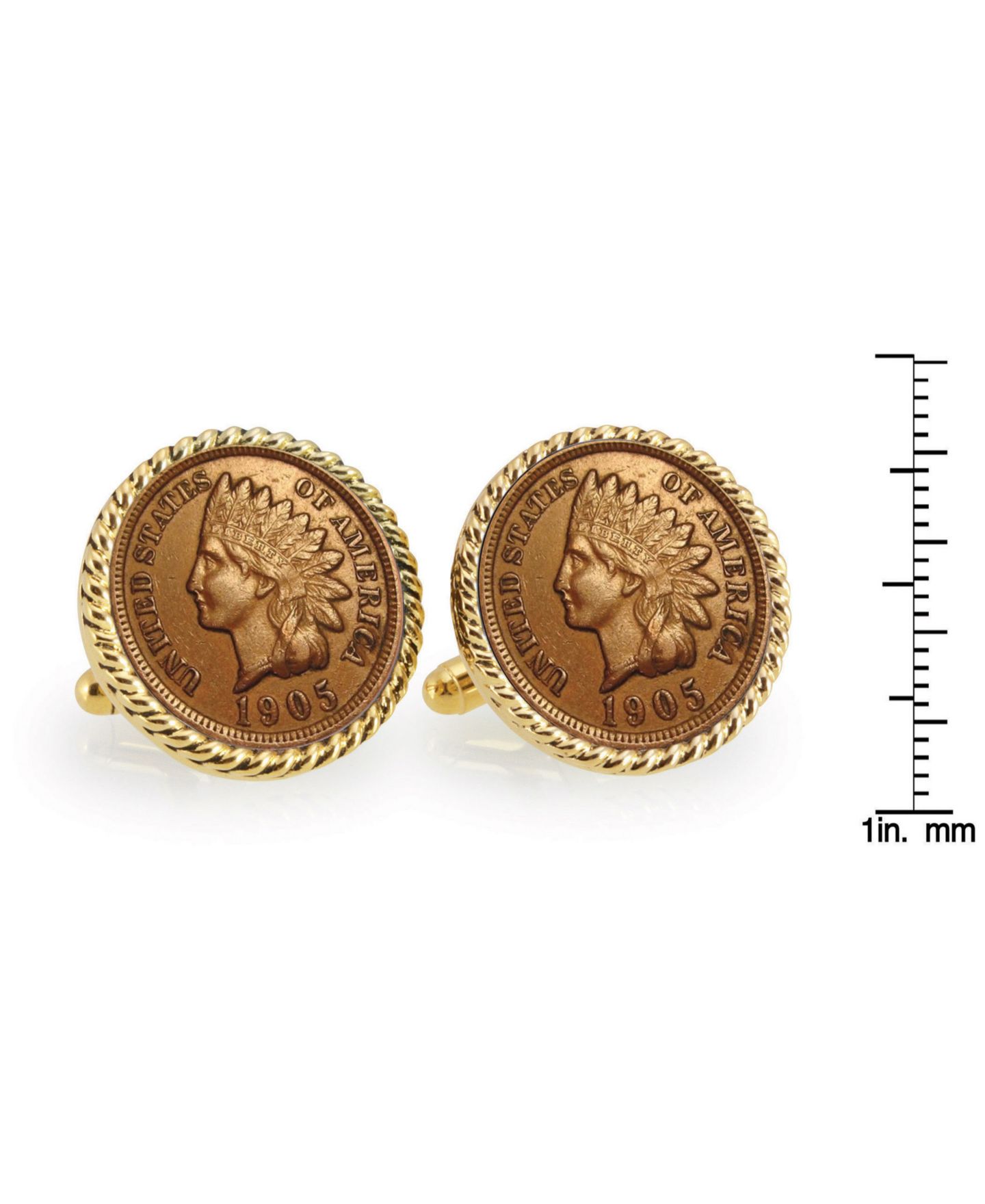 Мужские запонки American Coin Treasures Indian Head Penny Rope Bezel Coin Cuff Links — фото 2