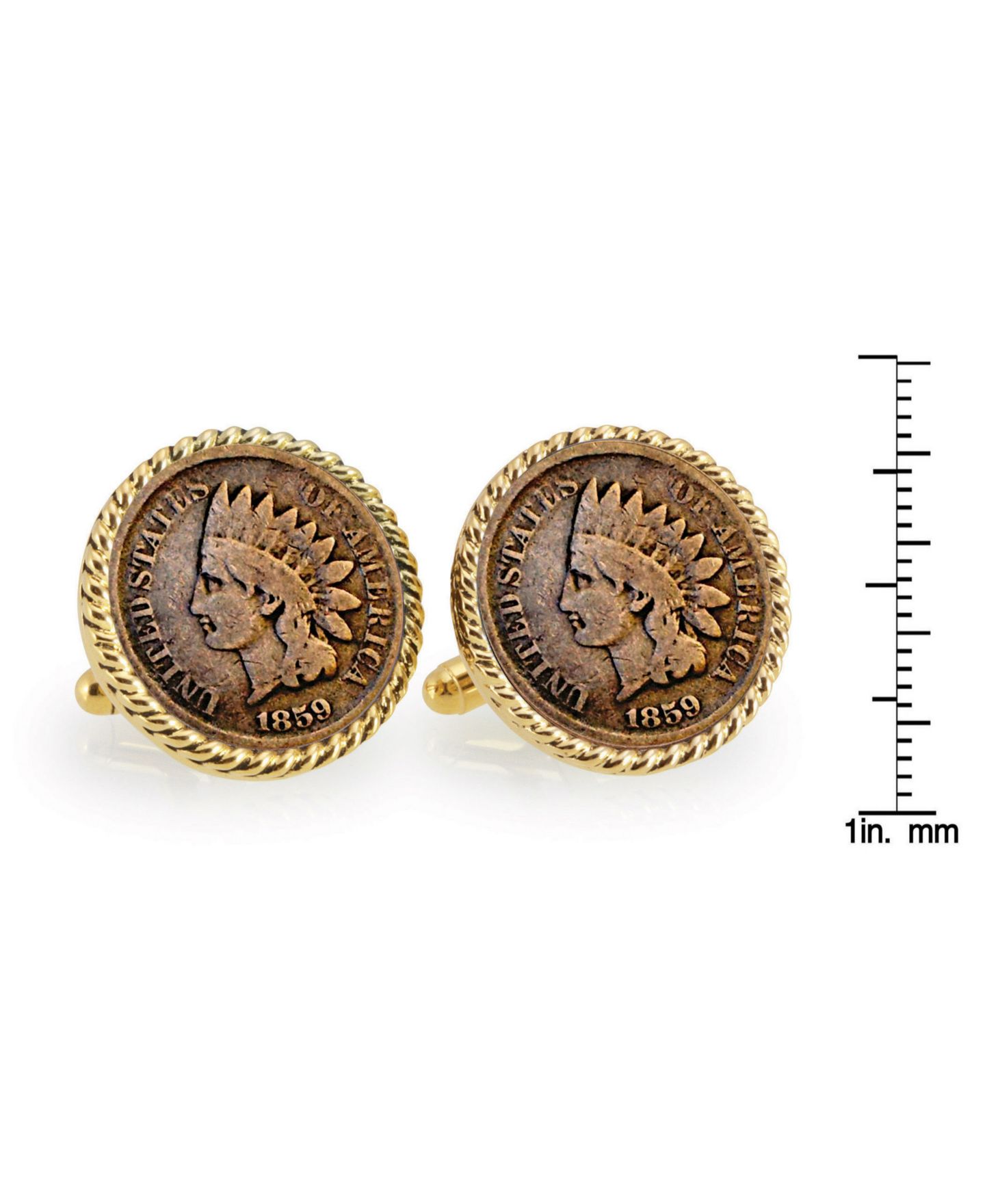 Мужские запонки American Coin Treasures 1859 First-Year-Of-Issue Indian Head Penny Rope Bezel Coin Cuff Links — фото 2