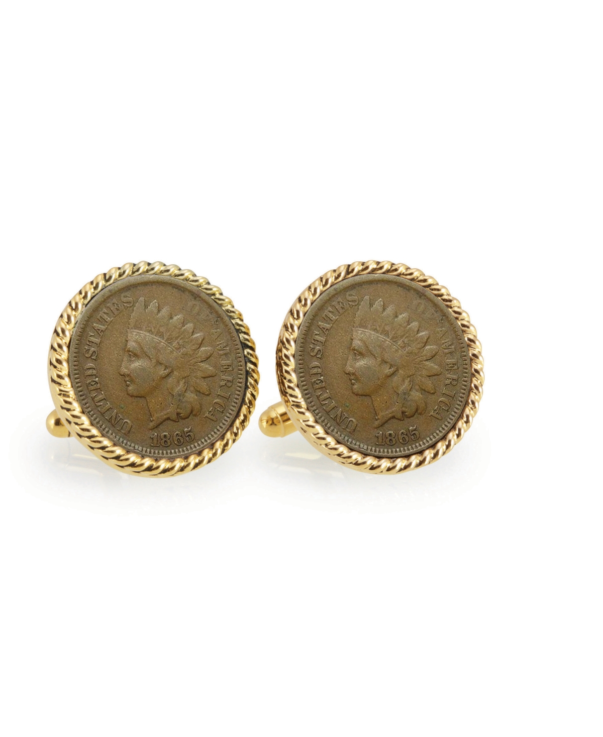 Civil War Indian Head Penny Rope Bezel Coin Cuff Links - Gold
