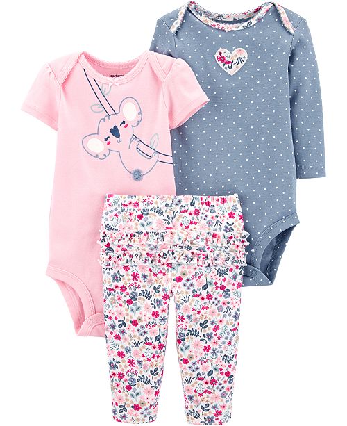 Carter S Little Girls 3 Pc Koala Bodysuits Floral Print Pants Set Reviews Sets Outfits Kids Macy S