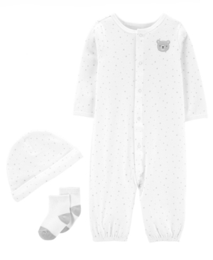 Carter's Baby Boys or Girls 3-Pc Cotton Coverall Hat & Socks Set