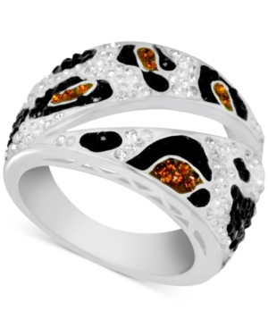 image of Essentials Crystal Animal Print Statement Ring in Fine Silver-Plate