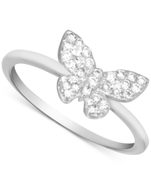 image of Essentials Cubic Zirconia Butterfly Ring in Fine Silver-Plate