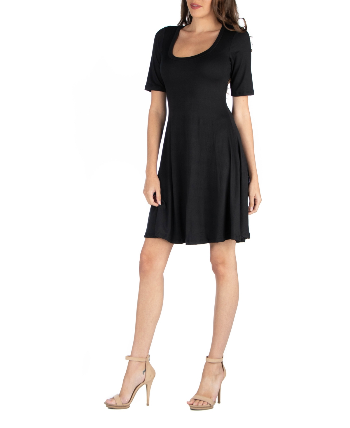 Shop 24seven Comfort Apparel A Line Knee Length Elbow Length Sleeves Dress In Rose