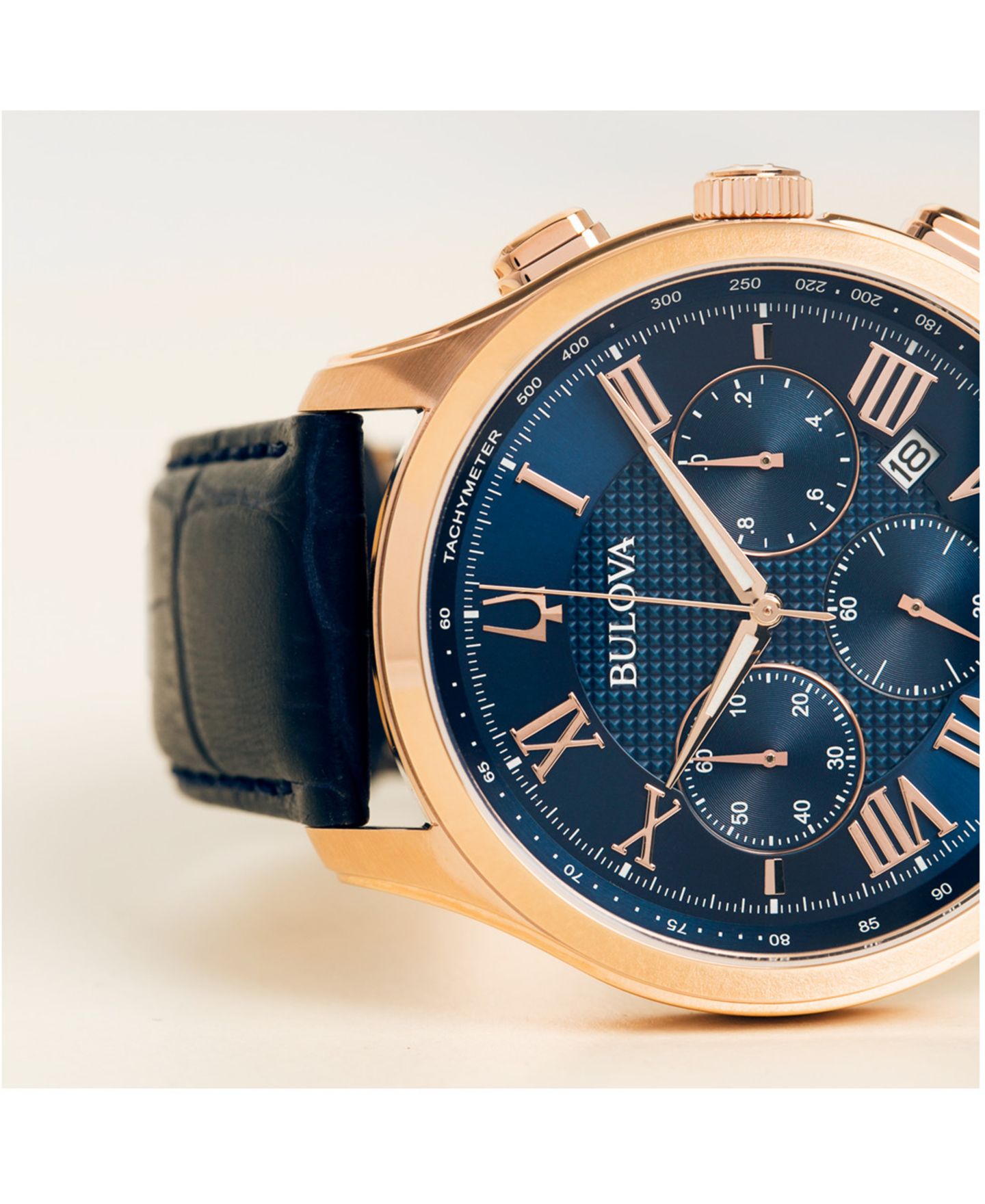 Мужские часы Bulova Chronograph Wilton Blue Leather Strap Watch 46.5mm — фото 3