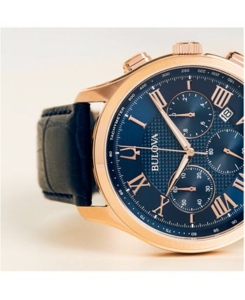 Bulova - Men's Chronograph Wilton Blue Leather Strap Watch 46.5mm