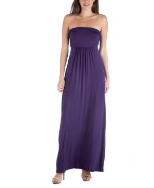24seven Comfort Apparel Strapless Empire Waist Maxi Dress In Purple