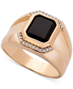 image of Men-s Onyx & Diamond (1/20 ct. t.w.) Ring in 14k Gold-Plated Sterling Silver